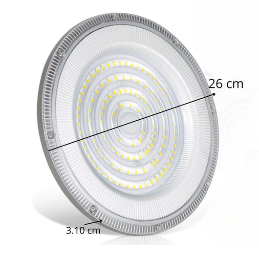 FARO INDUSTRIALE LED 100W DISCO ROTONDO UFO IP65 PLAFONIERA CAMPANA 6500K