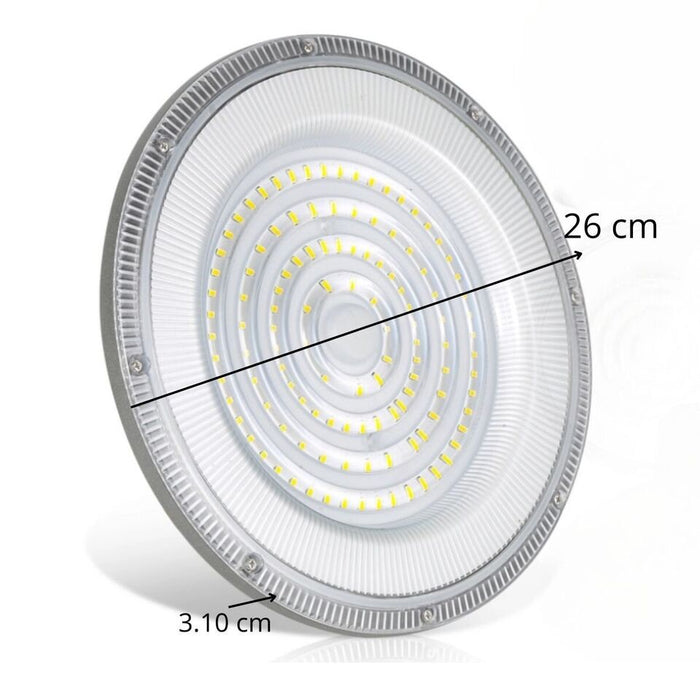 FARO INDUSTRIALE LED 100W DISCO ROTONDO UFO IP65 PLAFONIERA CAMPANA 6500K