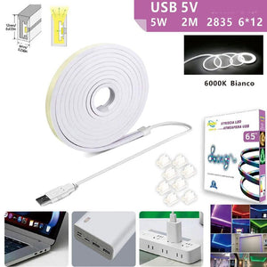 STRISCIA LED FLESSIBILE GANCI BINARIO SOFFITTO SCRITTA USB LUCE BIANCO FREDDO