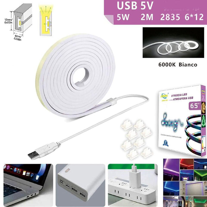 STRISCIA LED FLESSIBILE GANCI BINARIO SOFFITTO SCRITTA USB LUCE BIANCO FREDDO