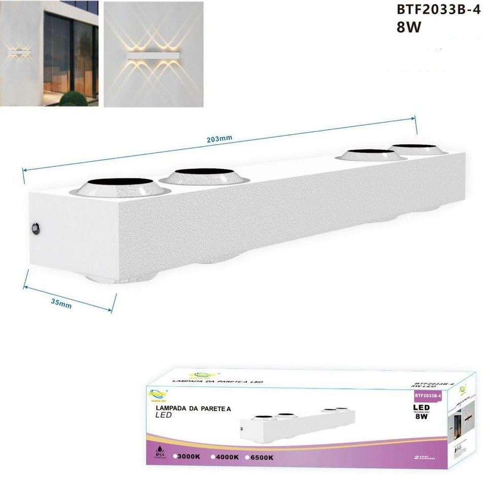 APPLIQUE LED 8W BIANCO LAMPADA LUCE NATURALE PARETE UP DOWN ESTERNO INTERNO