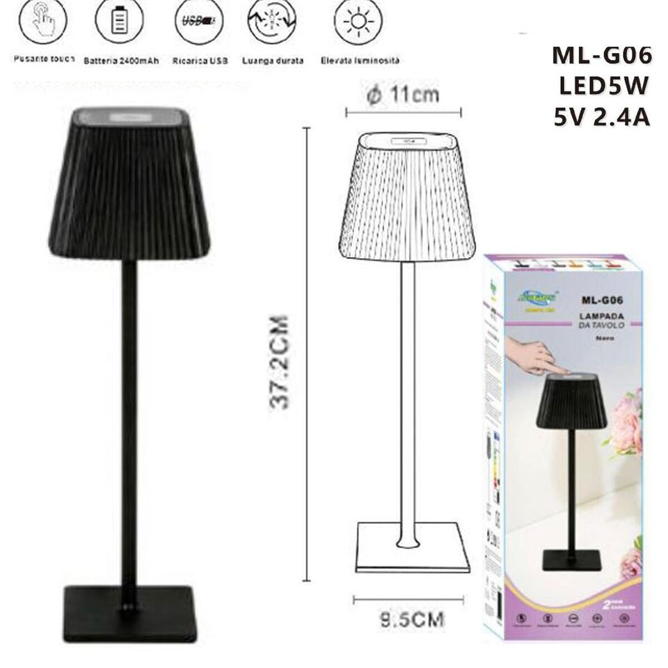 LAMPADA TAVOLO TOUCH LED MODERNA RICARICABILE BAR HOTEL RISTORANTE NERO ML-G06