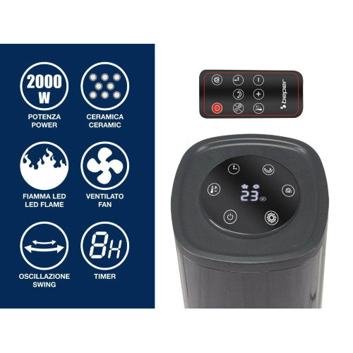 Termoventilatore ceramico a colonna - fiamma LED