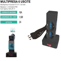 MULTIPRESA VERTICALE CIABATTA TORRE 6 USCITE 16A SCHUKO 250V INTERRUTTORE ON OFF