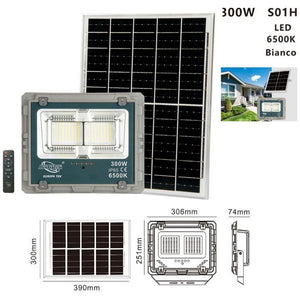 FARO LED CON PANNELLO SOLARE LUCE FREDDA FARETTO LED CASA GIARDINO ESTERNO 300W