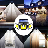 FARETTO COB LED SOLARE LUCE FREDDA SENSORE MOVIMENTO TRIPLA TESTA ROTANTE B0389