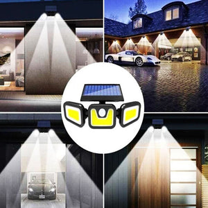 FARETTO COB LED SOLARE LUCE FREDDA SENSORE MOVIMENTO TRIPLA TESTA ROTANTE B0389