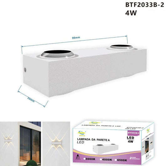 APPLIQUE LED 4W BIANCO LAMPADA LUCE NATURALE PARETE UP DOWN ESTERNO INTERNO