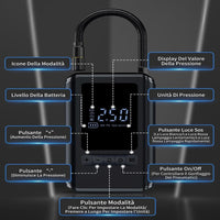 MINI COMPRESSORE AD ARIA AUTO PORTATILE GONFIATORE RICARICABILE DISPLAY LED AUTO