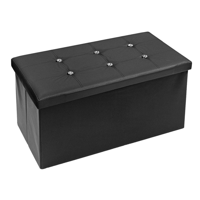 Cassapanca Contenitore Pouf Portaoggetti Poggiapiedi Diamante Strass Swarovski 76x38x38 cm