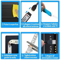 STRISCIA LED ADESIVA LUCE RGB RETROILLUMINAZIONE TV USB 2 MT FLESSIBILE TE-B0309