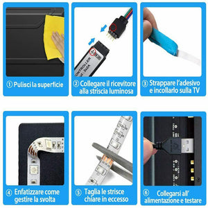 STRISCIA LED ADESIVA LUCE RGB RETROILLUMINAZIONE TV USB 2 MT FLESSIBILE TE-B0309