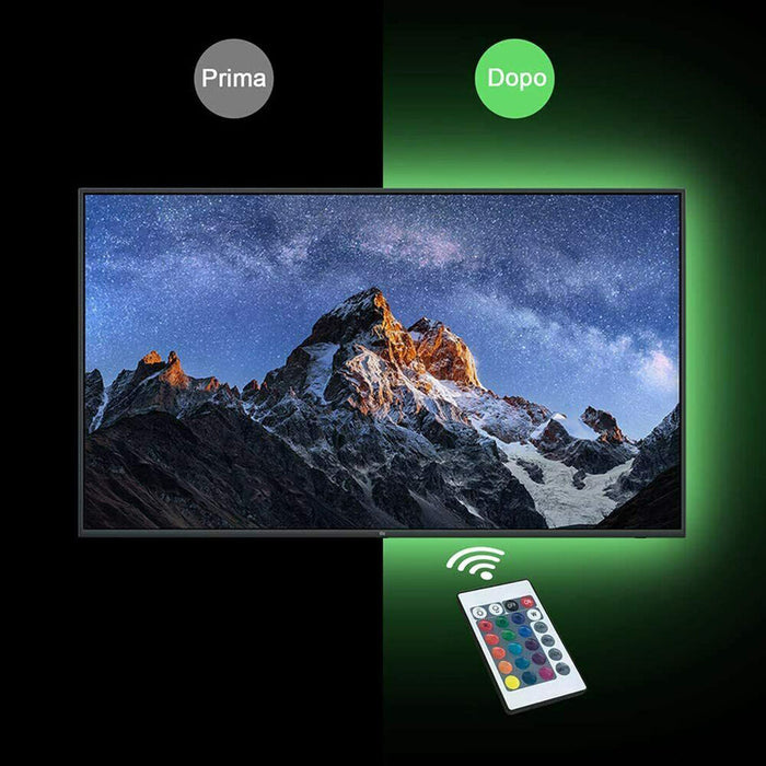 STRISCIA LED ADESIVA LUCE RGB RETROILLUMINAZIONE TV USB 2 MT FLESSIBILE TE-B0309