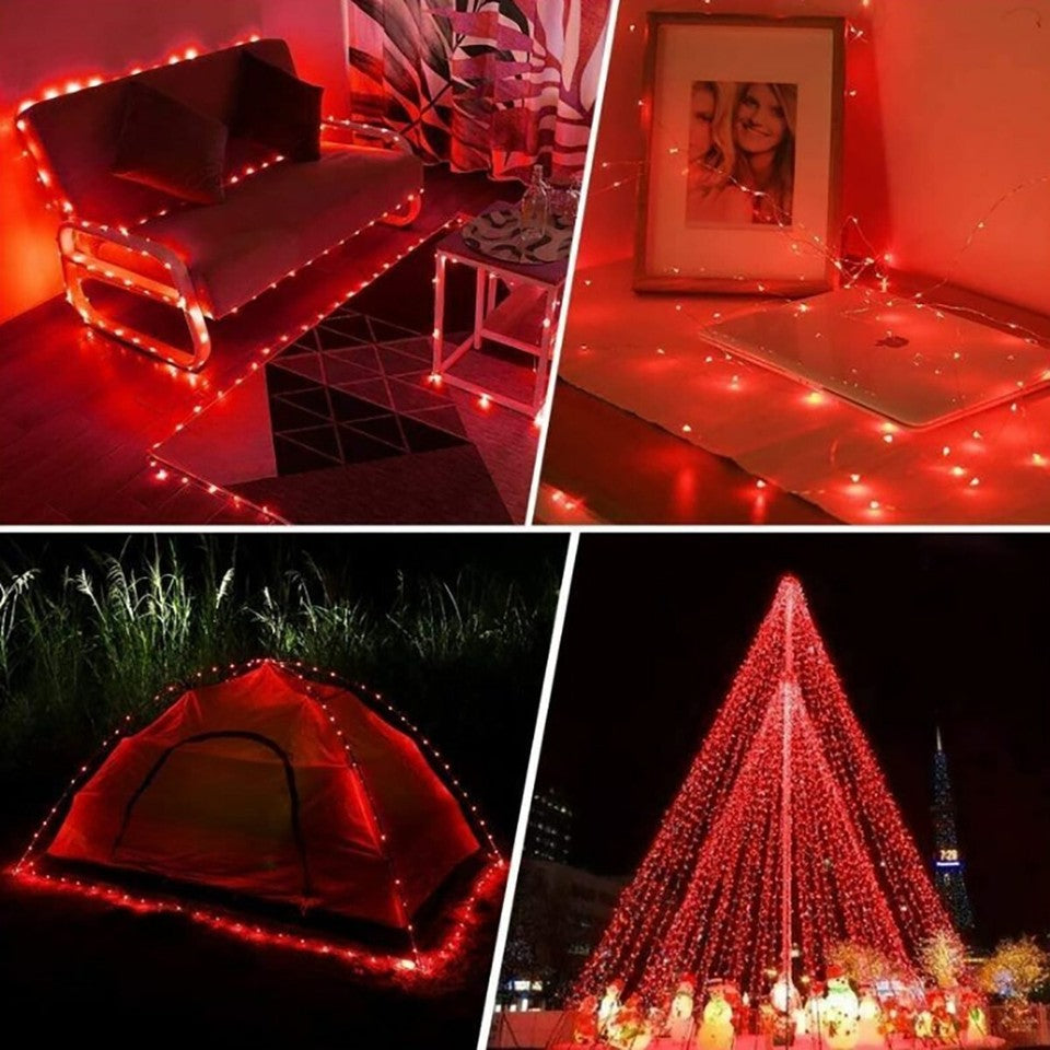 LUCI DI NATALE CATENA 100 MICRO LED LUMINOSA NATALIZIA ENERGIA SOLARE 10MT RAME