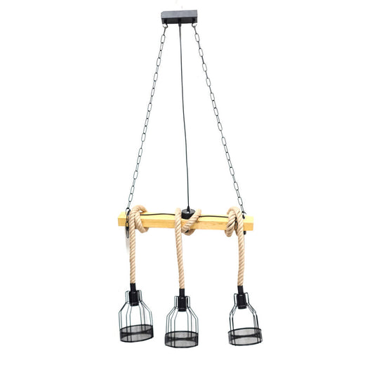 LAMPADARIO SOSPENSIONE VINTAGE E27 CANAPA RETRO COUNTRY LEGNO GABBIA INDUSTRIALE