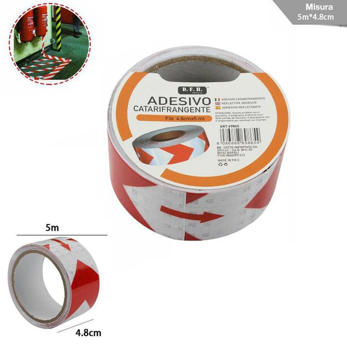 NASTRO ADESIVO RIFLETTENTE FRECCIA ROSSO BIANCO CATARIFRANGENTE ROTOLI 10MT 9865