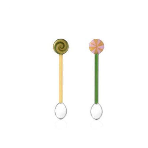 Set due cucchiaini giallo e verde lecca-lecca schiaccianoci