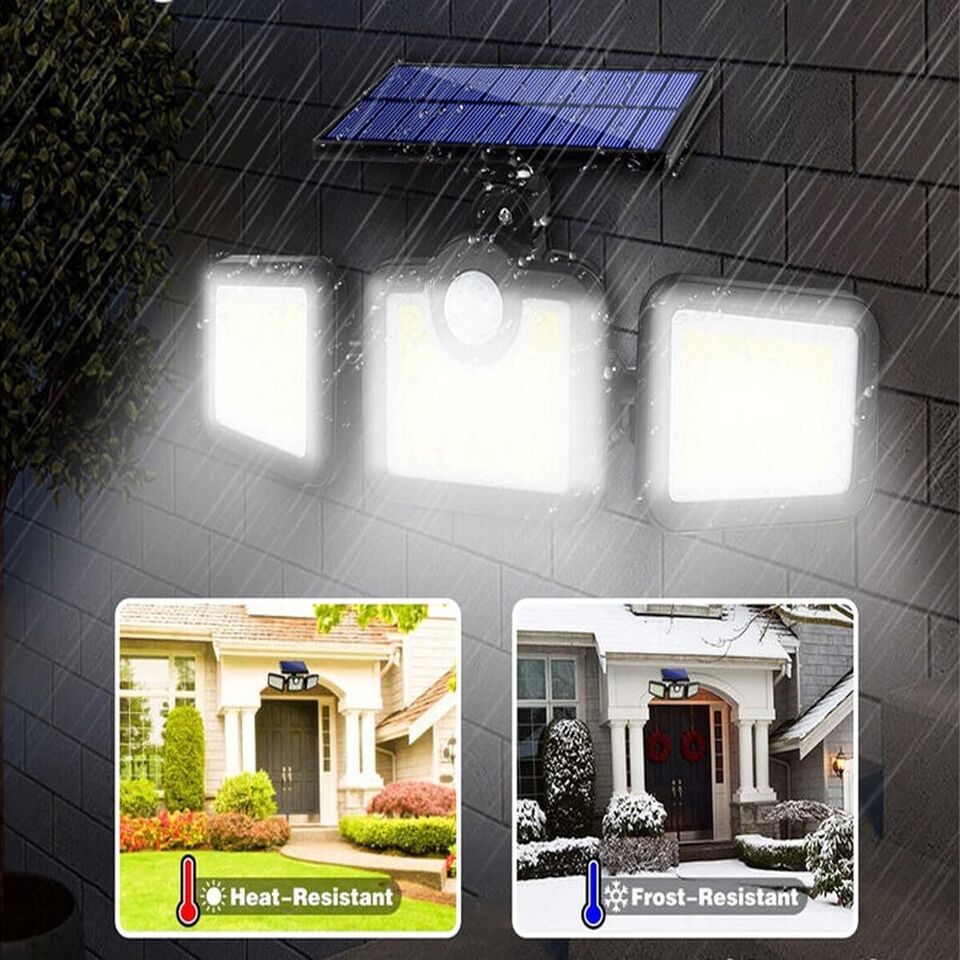 FARETTO COB LED SOLARE LUCE FREDDA SENSORE MOVIMENTO TRIPLA TESTA ROTANTE B0389