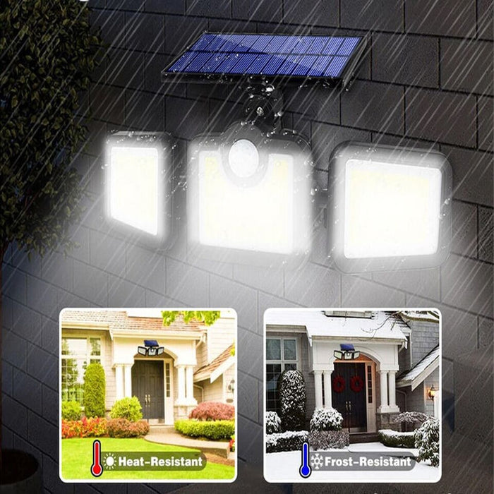 FARETTO COB LED SOLARE LUCE FREDDA SENSORE MOVIMENTO TRIPLA TESTA ROTANTE B0389