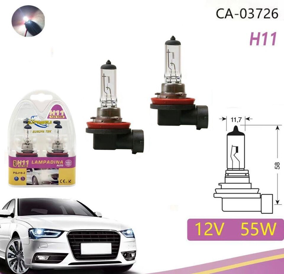 COPPIA FARI LAMPADINE ALOGENE AUTO ATTACCO H11 BIANCO CALDO 3000K 55W 12V 03726