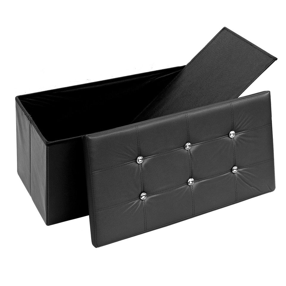 Cassapanca Contenitore Pouf Portaoggetti Poggiapiedi Diamante Strass Swarovski 76x38x38 cm