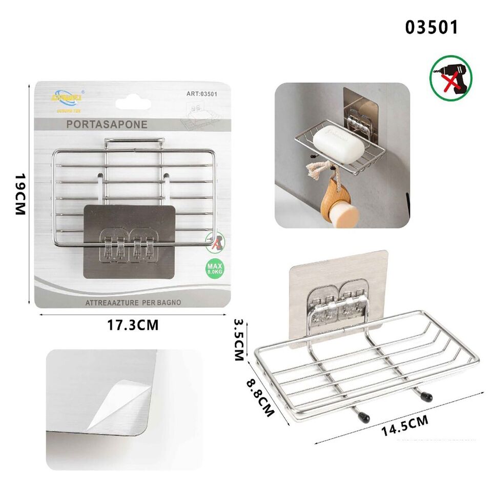 PORTA SAPONETTA PORTASAPONE SAPONE SUPPORTO ARREDO CASA ADESIVO 03501