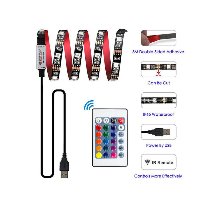 STRISCIA LED ADESIVA LUCE RGB RETROILLUMINAZIONE TV USB 2 MT FLESSIBILE TE-B0309