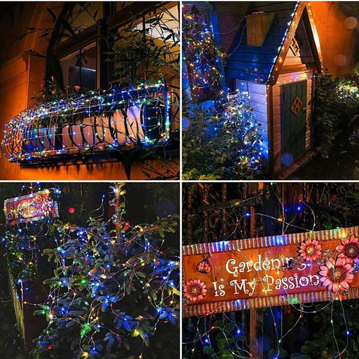 STRISCIA LED 10M 100 LED RGB MULTICOLORE A BATTERIA LUCE LUCI NATALE ALBERO FILO