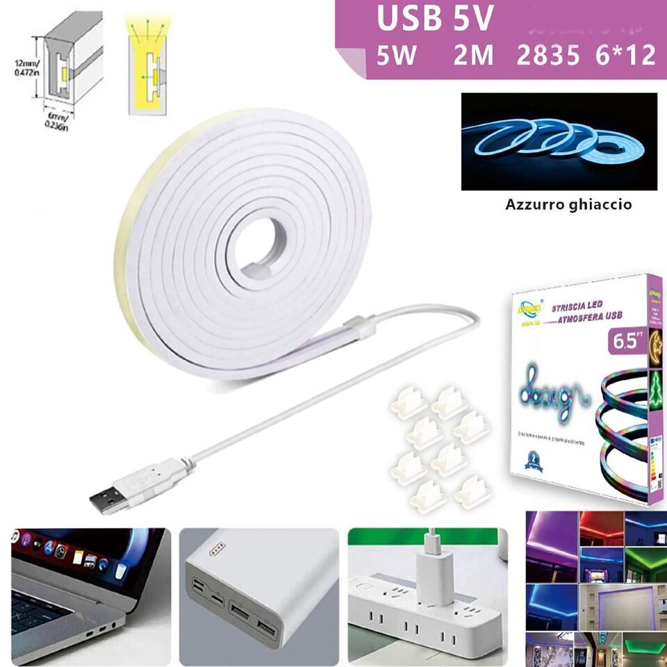STRISCIA LED FLESSIBILE PER GANCI CON BINARIO SOFFITTO SCRITTA USB LUCE AZZURRO