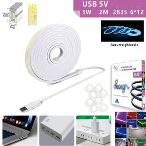 STRISCIA LED FLESSIBILE PER GANCI CON BINARIO SOFFITTO SCRITTA USB LUCE AZZURRO