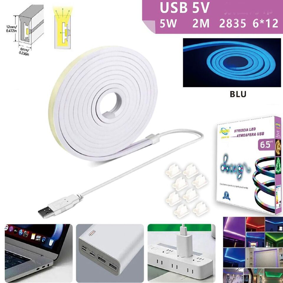 STRISCIA LED FLESSIBILE PER GANCI CON BINARIO SOFFITTO SCRITTA USB LUCE BLU