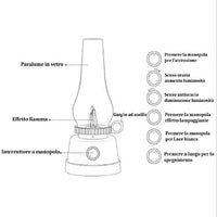 LAMPADA LED DA TAVOLO 3.2W LUCE EFFETTO FIAMMA LANTERNA RICARICABILE DIMMERABILE