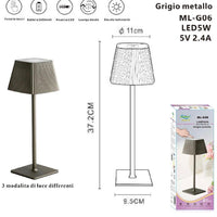 LAMPADA TAVOLO TOUCH LED MODERNA RICARICABILE BAR HOTEL RISTORANTE GRIGIO ML-G06
