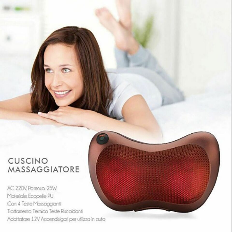 CUSCINO MASSAGGIATORE CASA AUTO CERVICALE MASSAGGIO BENESSERE LED SHIATSU CORPO