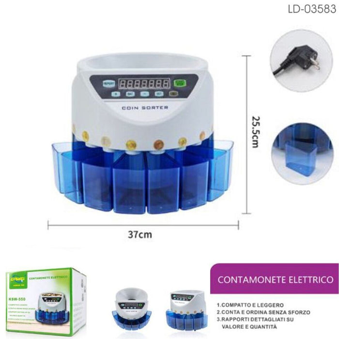 CONTAMONETE ELETTRICO AUTOMATICO SEPARA MONETE 8 CASSETTI CONTA MONETE DIGITALE