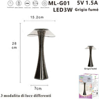 LAMPADA TAVOLO TOUCH LED MODERNA RICARICABILE BAR HOTEL RISTORANTE GRIGIO ML-G01