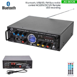 AMPLIFICATORE AUDIO STEREO 3 CANALI MICROFONO FM USB BLUETOOTH KARAOKE AS-06128