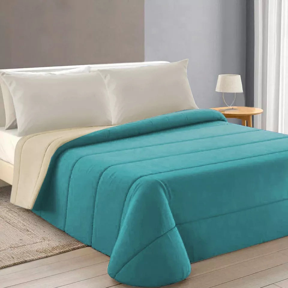 Trapunta Piumone Invernale Double Face 250gr Coperta Calda Letto 1 Pz e Mezza Made In Italy Verde