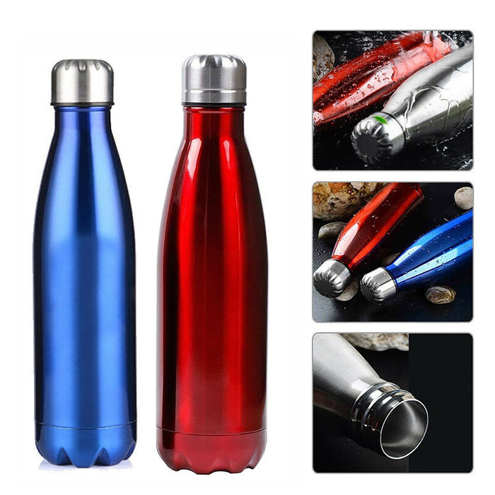 PORTATILE BORRACCIA BOTTIGLIA D'ACQUA ACCIAIO INOX TERMICA CALDO FREDDO 500 ML