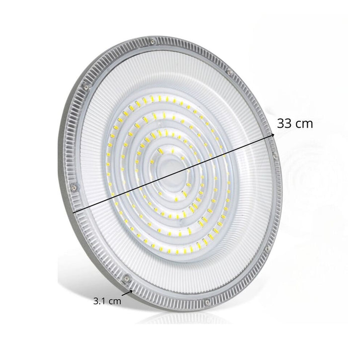 FARO INDUSTRIALE LED 300W DISCO ROTONDO UFO IP65 PLAFONIERA CAMPANA 6500K