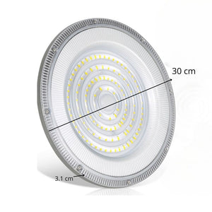 FARO INDUSTRIALE LED 200W DISCO ROTONDO UFO IP65 PLAFONIERA CAMPANA 6500K