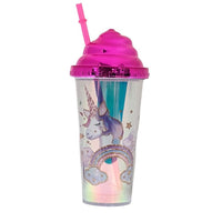 TAZZA BICCHIERE IN PLASTICA CON CANUCCIA DA 380ML BAMBINA UNICORNO ACQUA ROSA