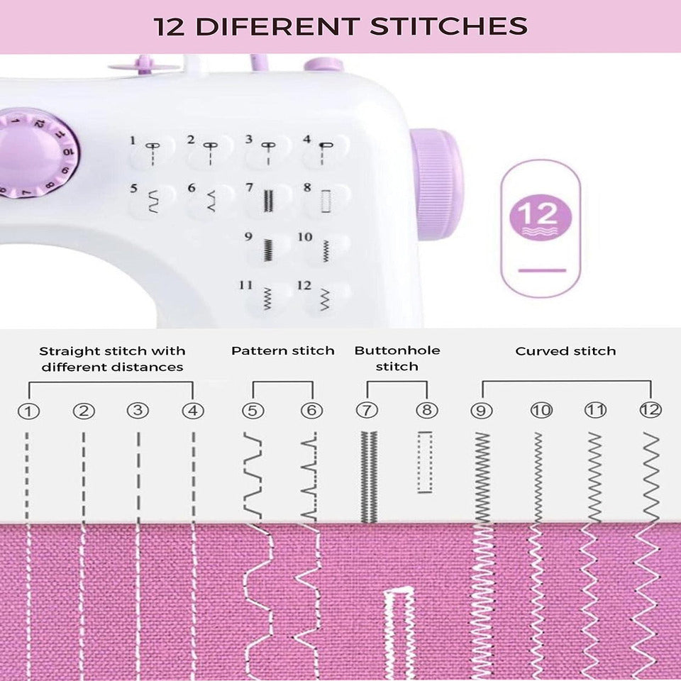 MACCHINA DA CUCIRE PORTATILE CON PEDALE 2 VELOCITÀ E 12 PUNTI CUCITO YASM-505A