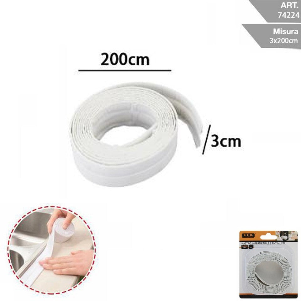 NASTRO SIGILLANTE IMPERMEABILE SANITARI ANTIMUFFA ADESIVO BAGNO CUCINA 3x200CM
