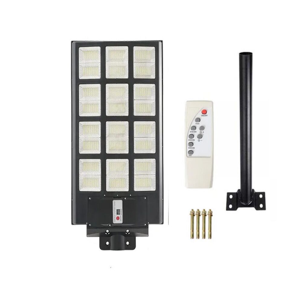 FARO LAMPIONE STRADALE PANNELLO SOLARE PALO TELECOMANDO SENSORE MOVIMENTO 1200W
