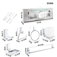 KIT COMPLETO 6 ACCESSORI BAGNO ASTA SAPONE WC GANCIO PORTA ASCIUGAMANO 03906