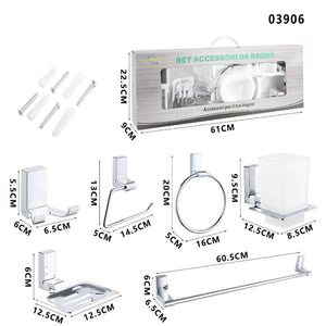 KIT COMPLETO 6 ACCESSORI BAGNO ASTA SAPONE WC GANCIO PORTA ASCIUGAMANO 03906