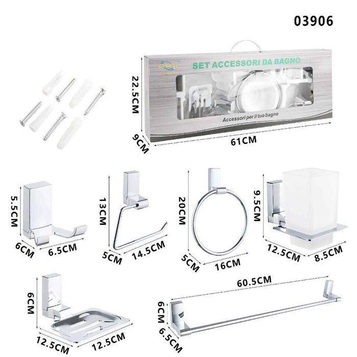 KIT COMPLETO 6 ACCESSORI BAGNO ASTA SAPONE WC GANCIO PORTA ASCIUGAMANO 03906