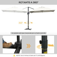 Ombrellone a Sbalzo 3x3 m Inclinabile con Manovella e Base a Croce, in Acciaio e Poliestere, Bianco Crema