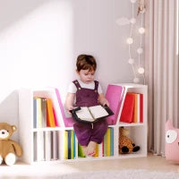 Libreria Panca 2 in 1, Design Contemporaneo, 6 Scomparti, 3 Cuscini Inclus,i 102L x 30P x 61H cm, Bianco e Rosa